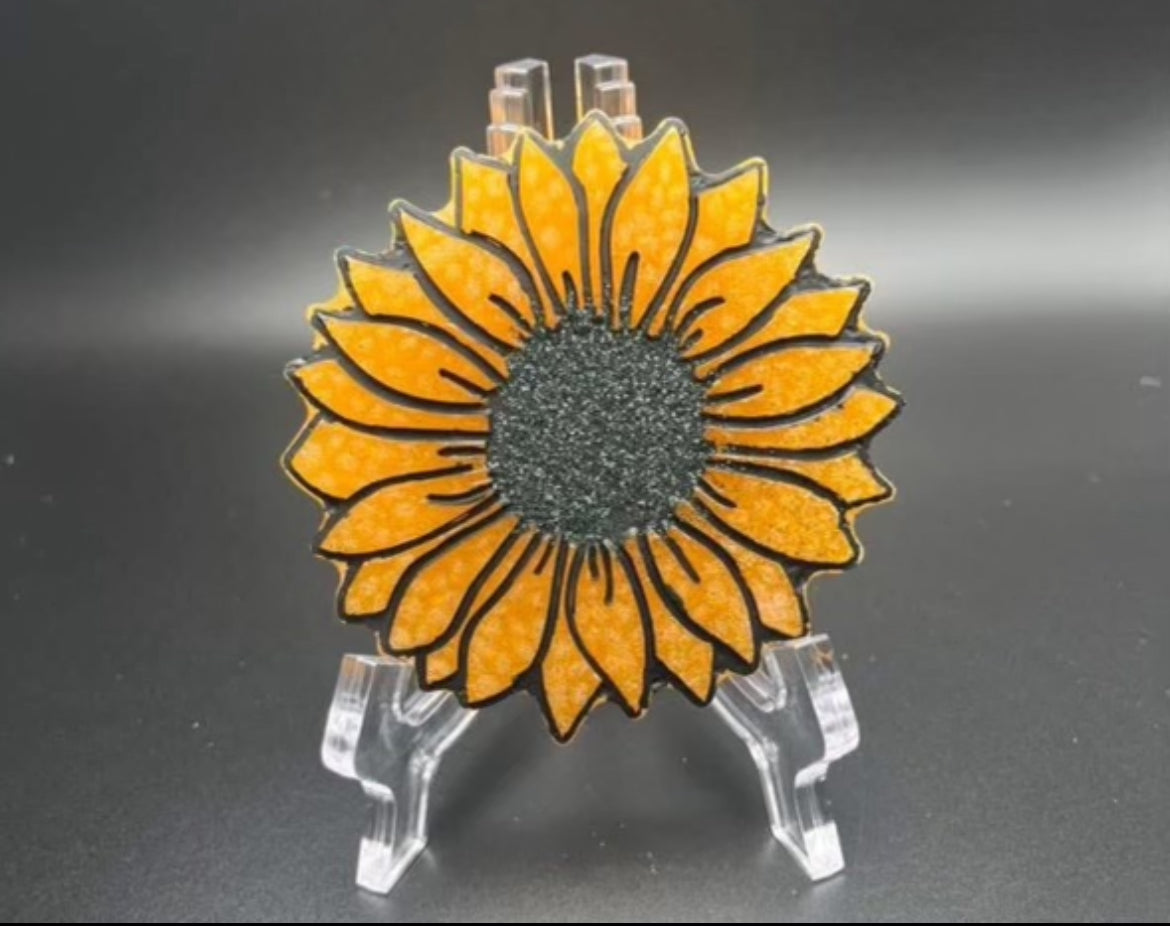 Orange and black glitter flower freshie