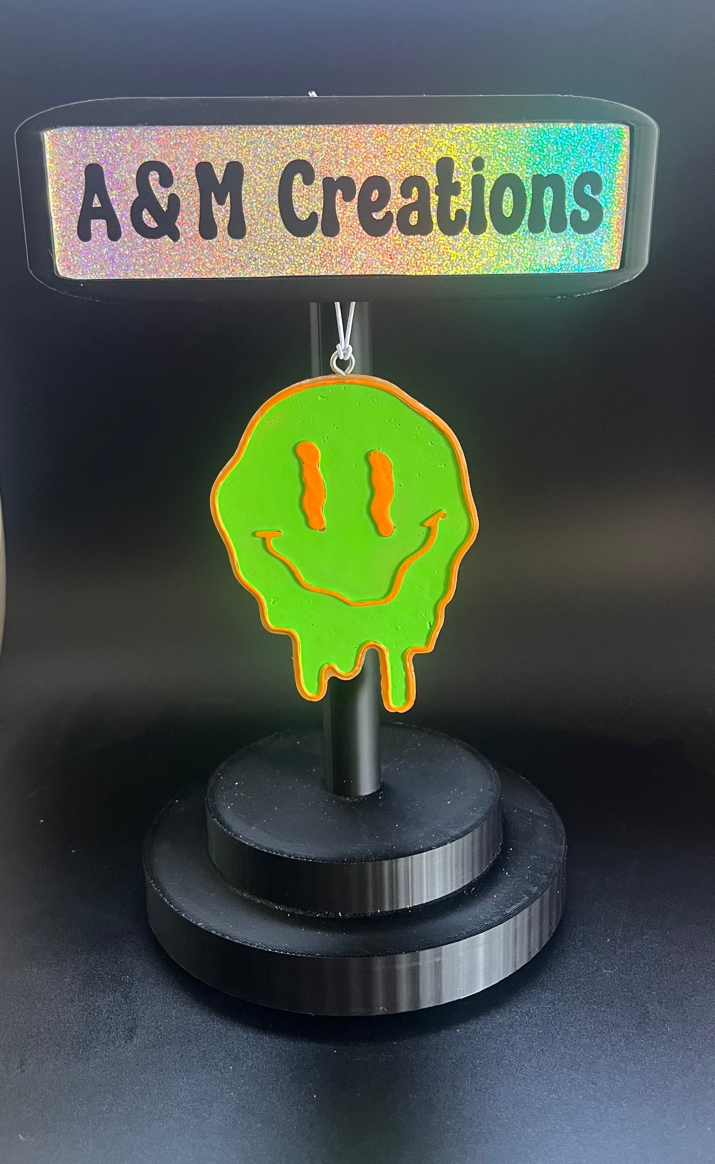 Orange and Green Dripping Smiley Face No Glitter