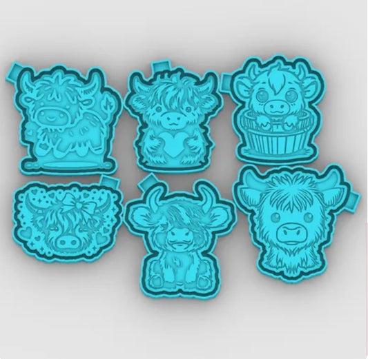 6ct Combo Pack of Baby Highland Cow - Car Freshie Molds