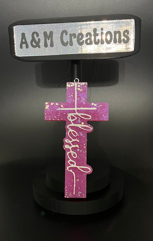 Purple Blessed Cross with Glitter Freshie