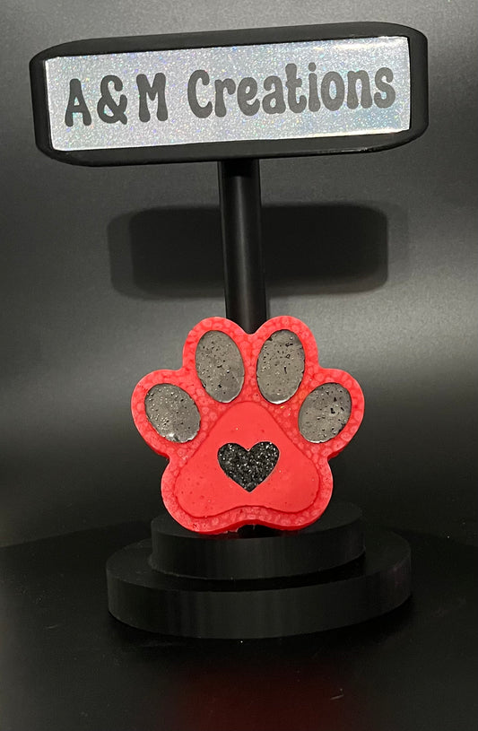 Black and Red Paw Print With Glitter Freshie