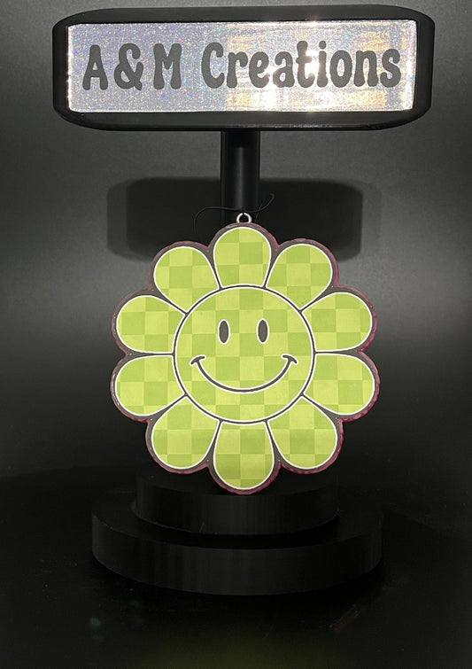 Green Checker Smiley No Glitter Freshie
